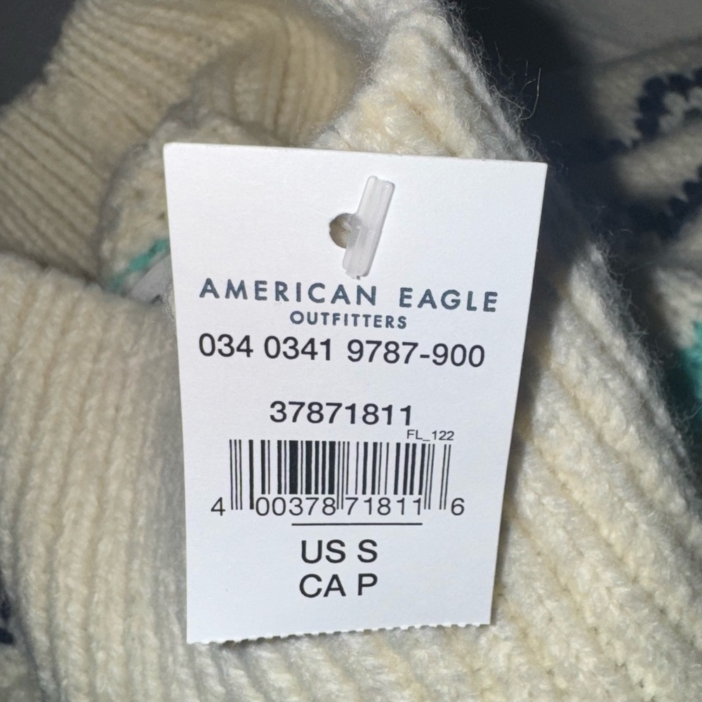 American Eagle Fair Isle Mock Neck Sweater NWT Y2K mid 2010s mint cream Small - Picture 7 of 12
